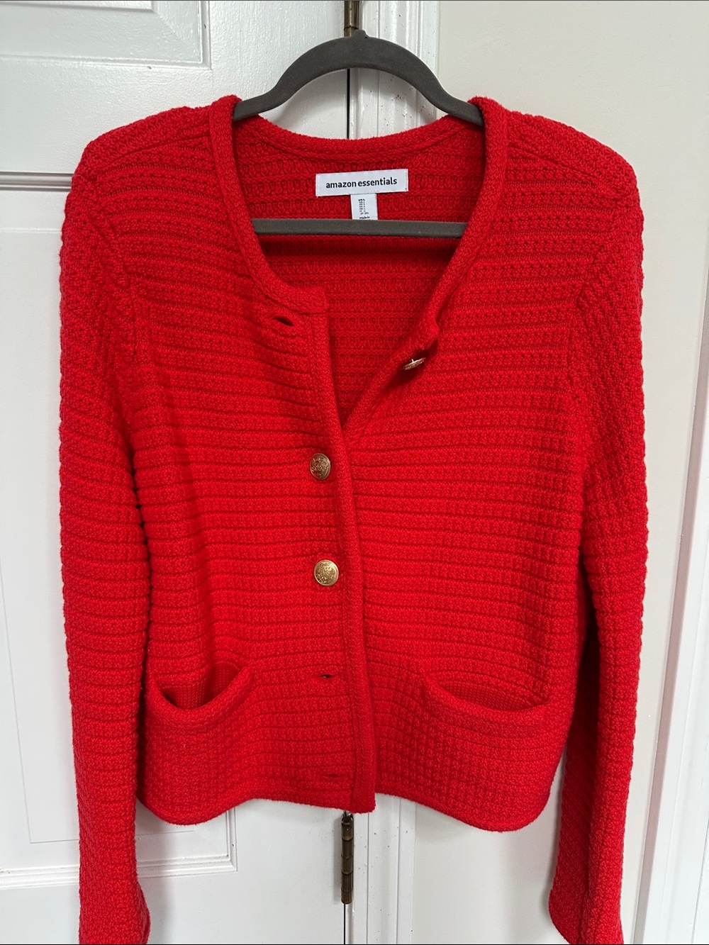 Amazon Essentials Red Button-Front Knit Cardigan with Pockets